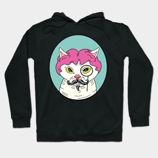 Cat with wig, hairless cat with wig, cat with a mustache Hoodie